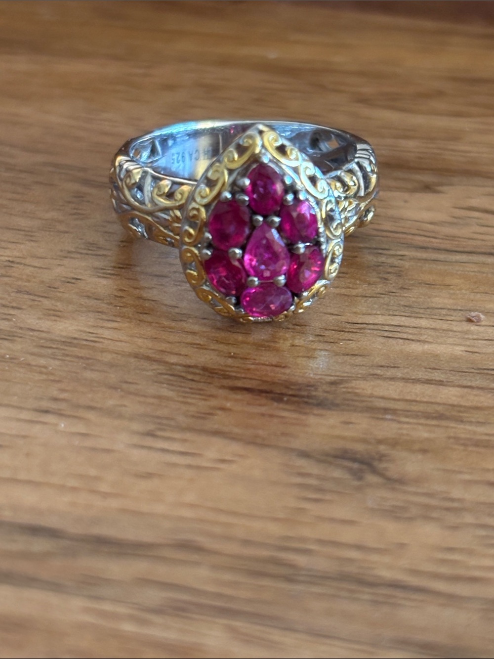 Sterling Silver 925 and 1.77 CT Burmese Ruby Pear-Shaped Cluster Ring SZ 9 - Picture 13 of 16
